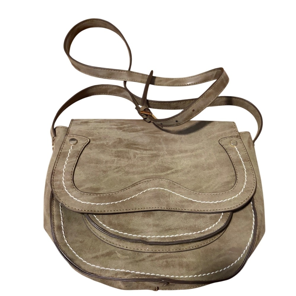 Steven Crossbody‎ Bag Western Boho Sage Green Scalloped Faux Suede Medium